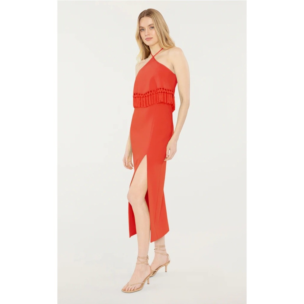 LIKELY Revolve Vanya Dress‎ 12 Fringe Halter Midi NYE Cocktail Wedding Guest NWT